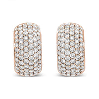 18K Rose Gold 3 1/8 Cttw Round Diamond Dome Hoop Earrings (J-K Color, VS1-VS2 Clarity)