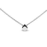 18K White Gold Diamond Accent and 1mm Round Blue Sapphire Gemstone Halo Teardrop Pendant Necklace (G-H Color, SI1-SI2 Clarity)  - Adjustable up to 15.5