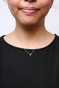 18K White Gold Diamond Accent and 1mm Round Blue Sapphire Gemstone Halo Teardrop Pendant Necklace (G-H Color, SI1-SI2 Clarity)  - Adjustable up to 15.5