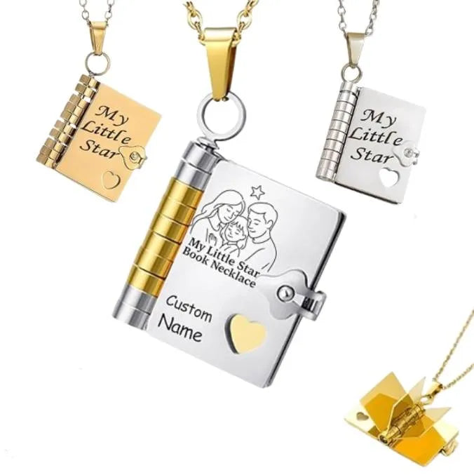 Personalized My Little Star Book Necklace – A Letter to My Daughter in a Locket, Adjustable Pendant with Message Inside, Meaningful Jewelry