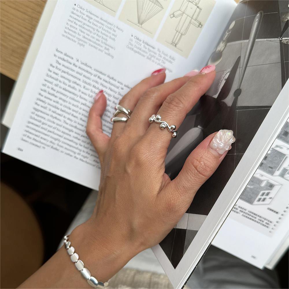 Adjustable 925 Sterling Silver Fashion Irregular Round Beads Ring for Women Trendy Statement Jewelry - KIAHMILLA