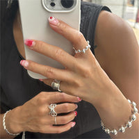 Adjustable 925 Sterling Silver Fashion Irregular Round Beads Ring for Women Trendy Statement Jewelry - KIAHMILLA