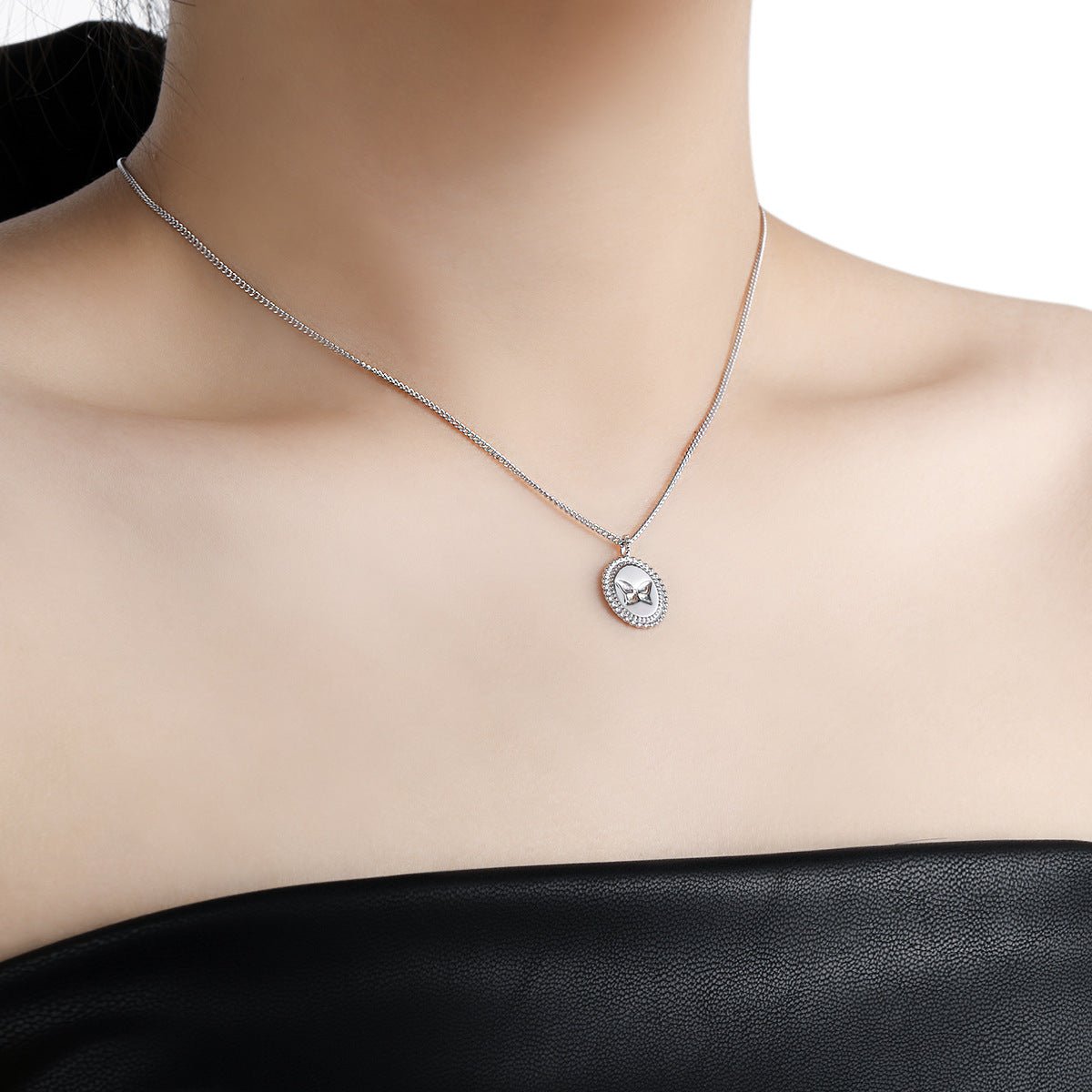 Anniversary Oval Butterfly Oval Signet 925 Sterling Silver Necklace - KIAHMILLA