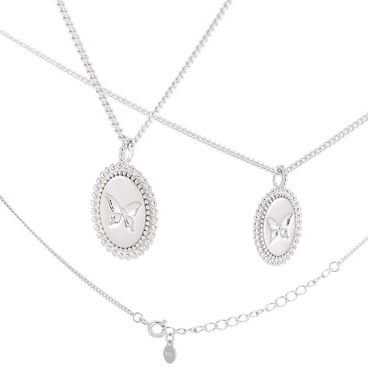 Anniversary Oval Butterfly Oval Signet 925 Sterling Silver Necklace - KIAHMILLA