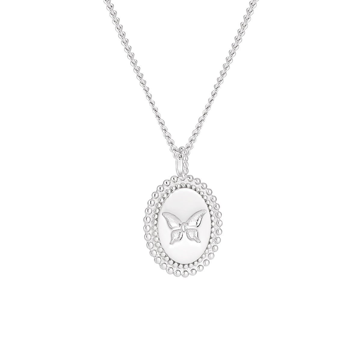 Anniversary Oval Butterfly Oval Signet 925 Sterling Silver Necklace - KIAHMILLA