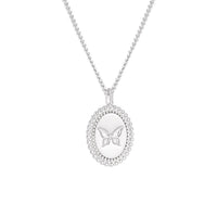 Anniversary Oval Butterfly Oval Signet 925 Sterling Silver Necklace - KIAHMILLA