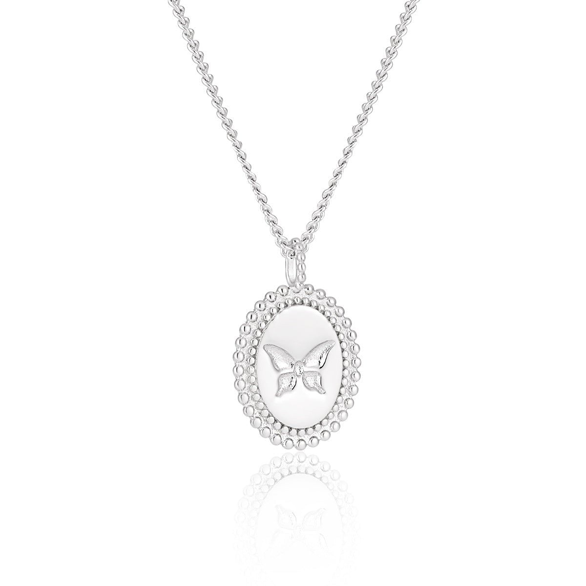 Anniversary Oval Butterfly Oval Signet 925 Sterling Silver Necklace - KIAHMILLA