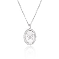 Anniversary Oval Butterfly Oval Signet 925 Sterling Silver Necklace - KIAHMILLA