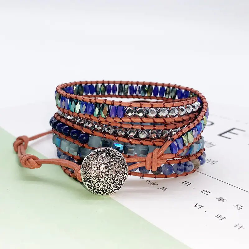 Artisan Multi - Tier Leather and Stone Bracelet - Coolpeacock