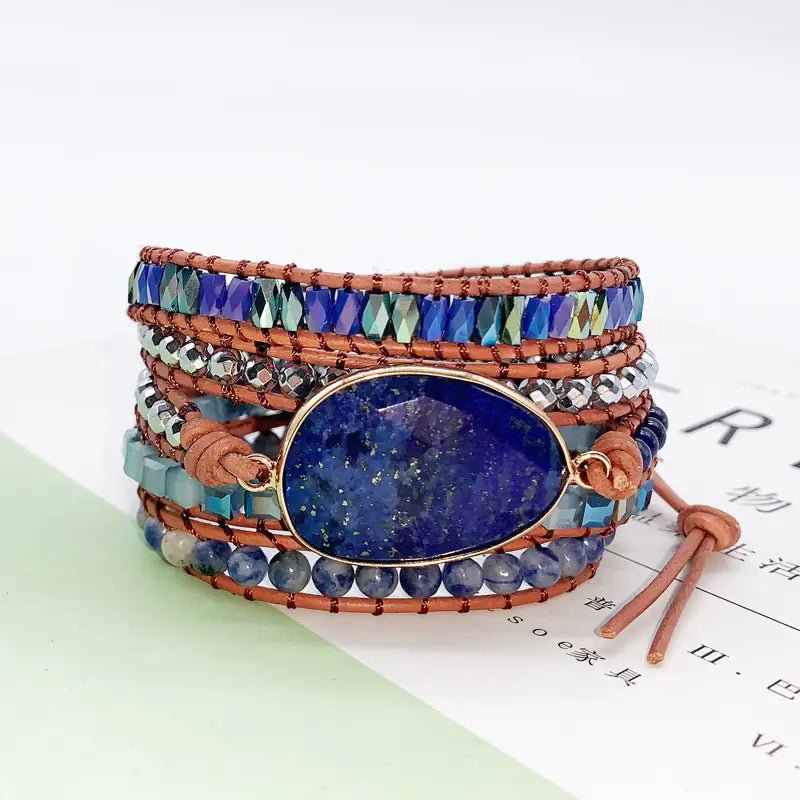 Artisan Multi - Tier Leather and Stone Bracelet - Coolpeacock