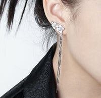 Asymmetric Women Peach Blossom Flower Tassels 925 Sterling Silver Dangling Earrings - KIAHMILLA