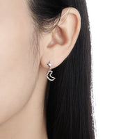 Asymmetrical Irregular Textured Heart 925 Sterling Silver Crescent Moon Cubic Zirconia Stud Drop Earrings - KIAHMILLA