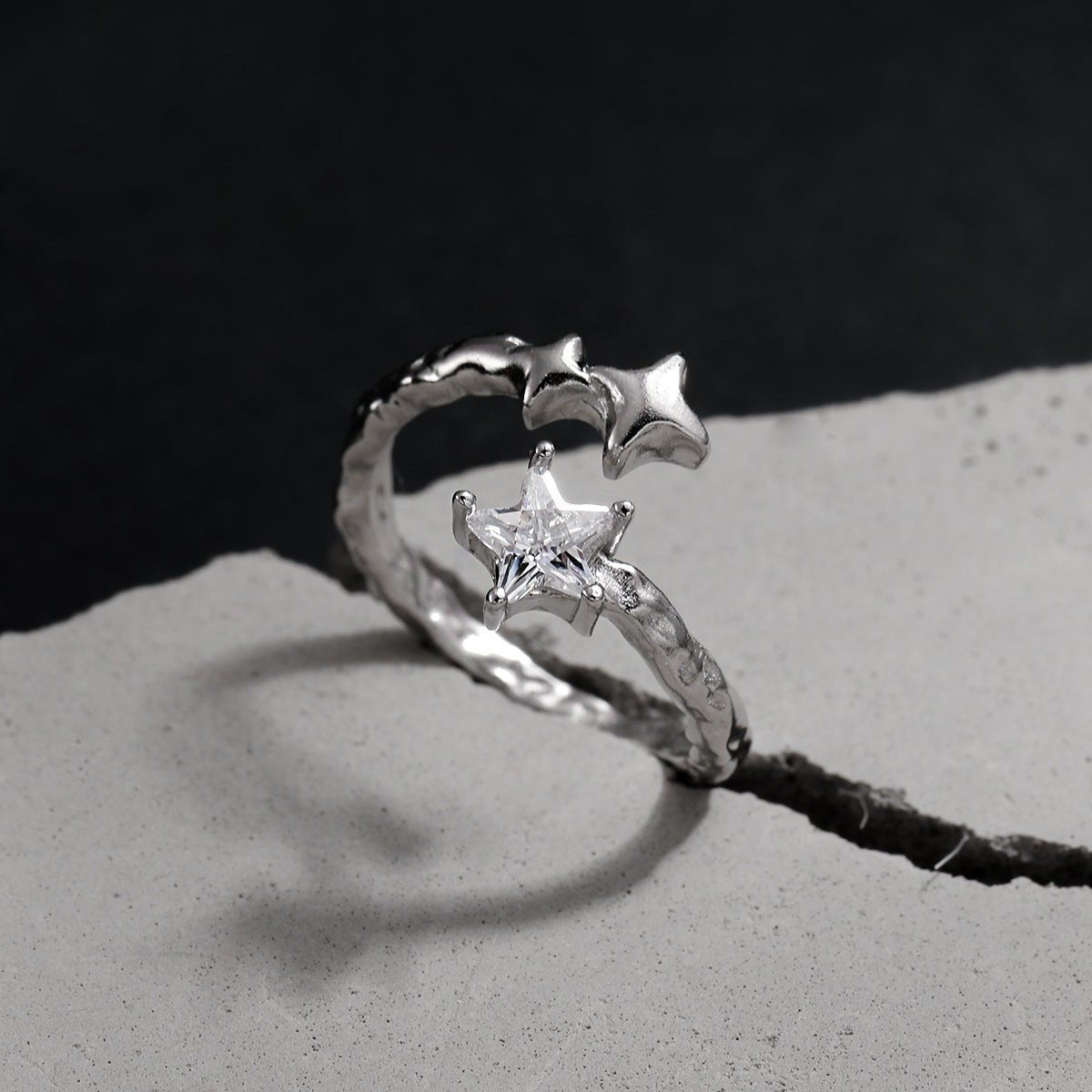 Asymmetrical Star White Gold Tone 925 Sterling Silver Fashion Open Ring - KIAHMILLA