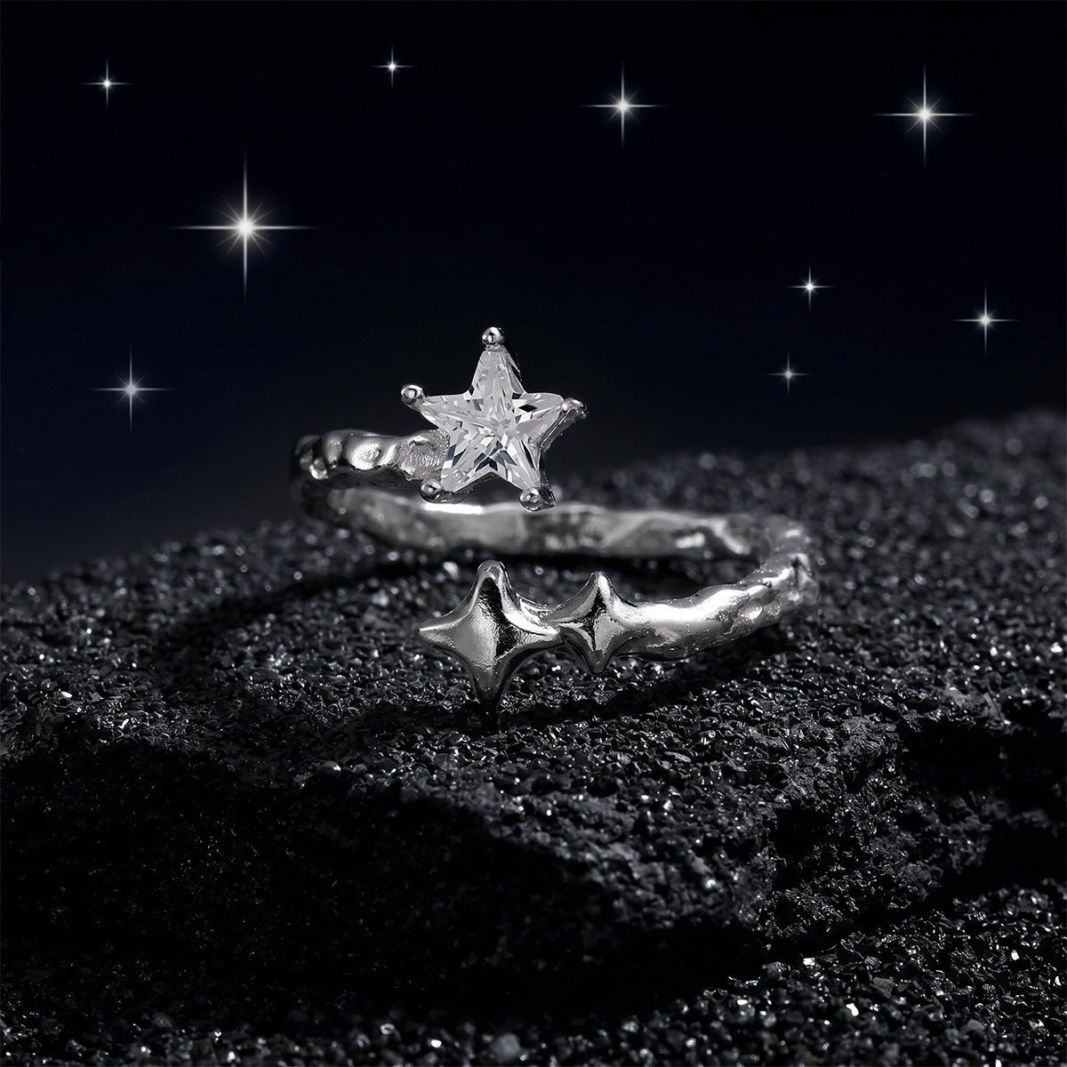 Asymmetrical Star White Gold Tone 925 Sterling Silver Fashion Open Ring - KIAHMILLA