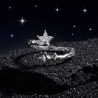 Asymmetrical Star White Gold Tone 925 Sterling Silver Fashion Open Ring - KIAHMILLA