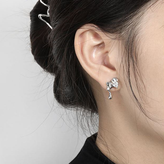 Asymmetry Irregular CZ Lava Flow 925 Sterling Silver Dangling Earrings - KIAHMILLA