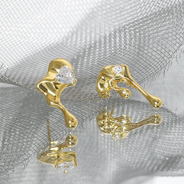 Asymmetry Irregular CZ Lava Flow 925 Sterling Silver Dangling Earrings - KIAHMILLA