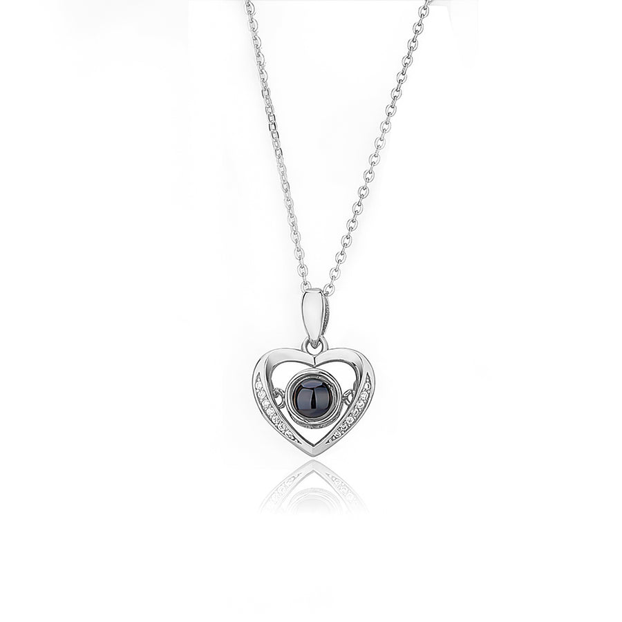 Personalized Heart Projection Necklace with Diamonds