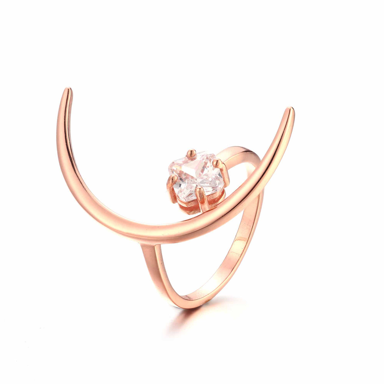 Beautiful CZ Four Leaf Clover Crescent Moon 925 Sterling Silver Adjustable Ring - KIAHMILLA