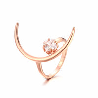 Beautiful CZ Four Leaf Clover Crescent Moon 925 Sterling Silver Adjustable Ring - KIAHMILLA