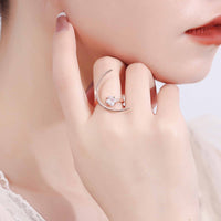 Beautiful CZ Four Leaf Clover Crescent Moon 925 Sterling Silver Adjustable Ring - KIAHMILLA