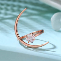 Beautiful CZ Four Leaf Clover Crescent Moon 925 Sterling Silver Adjustable Ring - KIAHMILLA