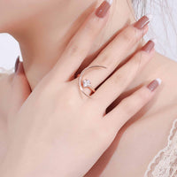 Beautiful CZ Four Leaf Clover Crescent Moon 925 Sterling Silver Adjustable Ring - KIAHMILLA