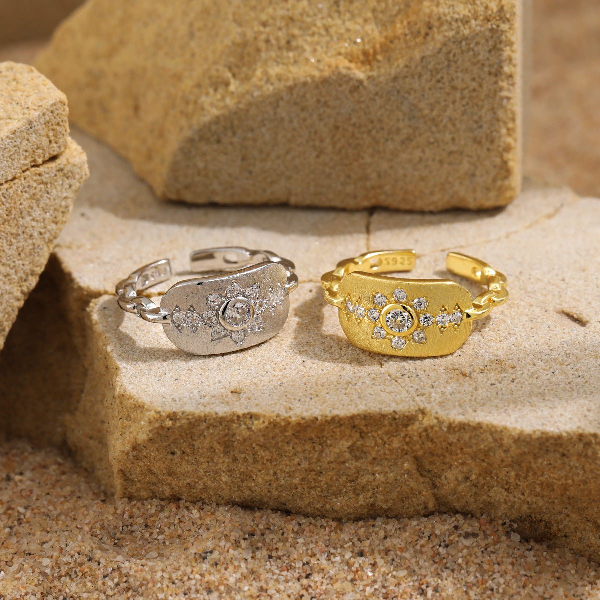 Beautiful CZ Sunflowers 925 Sterling Silver Adjustable Ring - KIAHMILLA