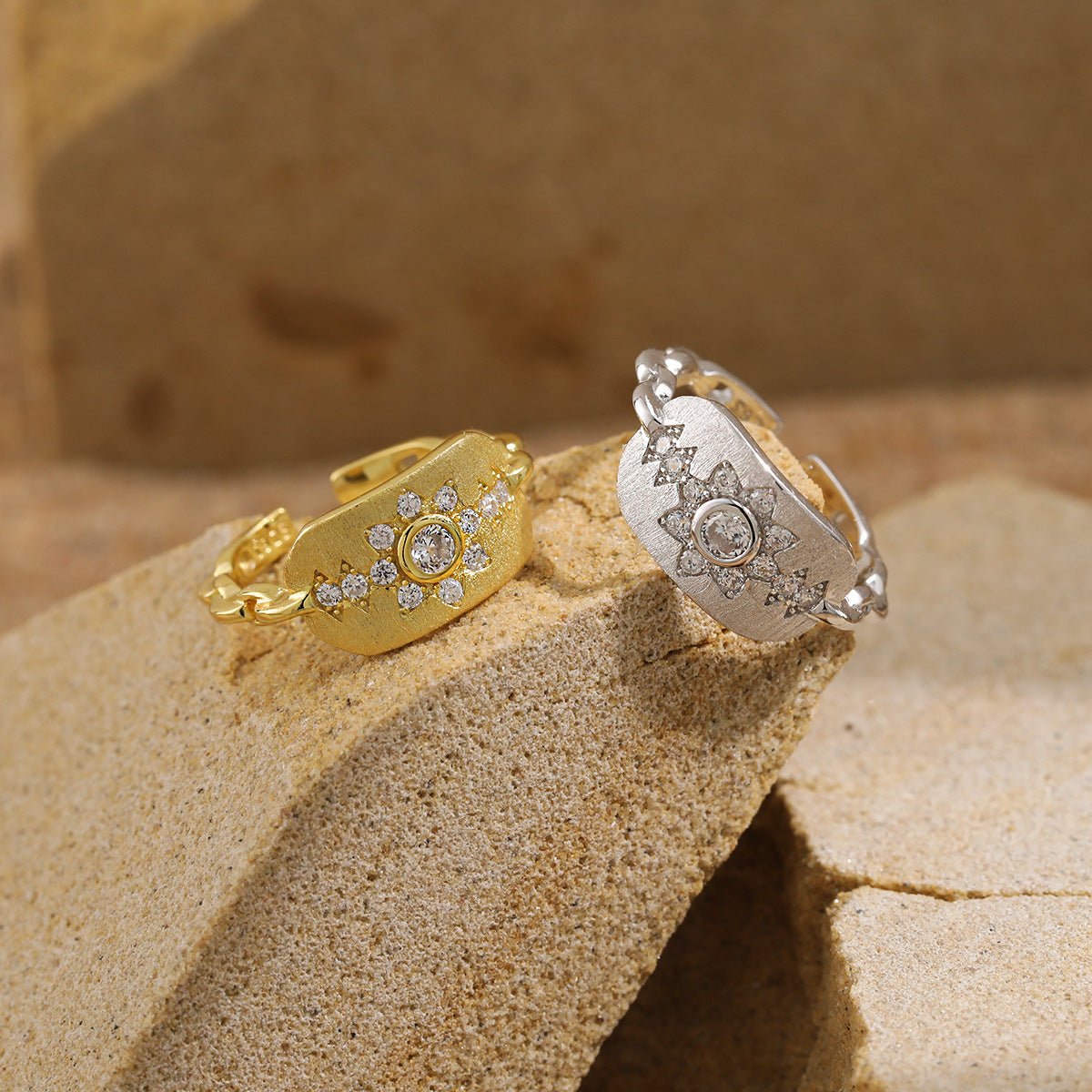 Beautiful CZ Sunflowers 925 Sterling Silver Adjustable Ring - KIAHMILLA