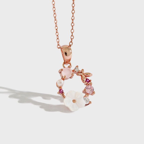 Beautiful Pink CZ White Shell Flower Garland 925 Sterling Silver Necklace - KIAHMILLA