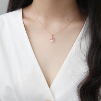 Beautiful Pink CZ White Shell Flower Garland 925 Sterling Silver Necklace - KIAHMILLA