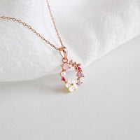 Beautiful Pink CZ White Shell Flower Garland 925 Sterling Silver Necklace - KIAHMILLA