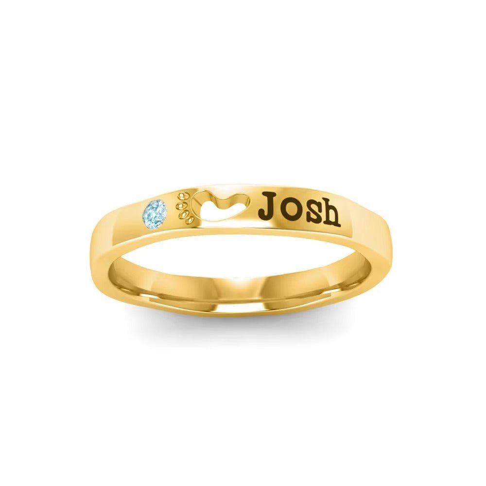 Birthstone and hollow footprints can be customized with name design light luxury unique ring - KIAHMILLA