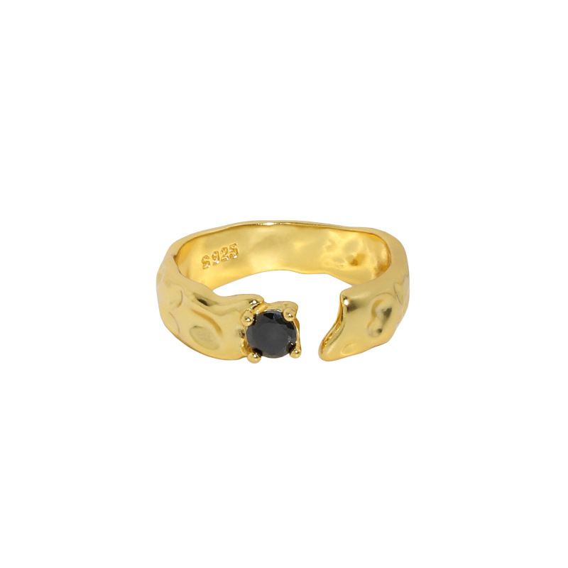 Black CZ Irregular Fashion 925 Sterling Silver Adjustable Ring - KIAHMILLA
