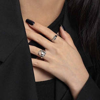 Black CZ Irregular Fashion 925 Sterling Silver Adjustable Ring - KIAHMILLA