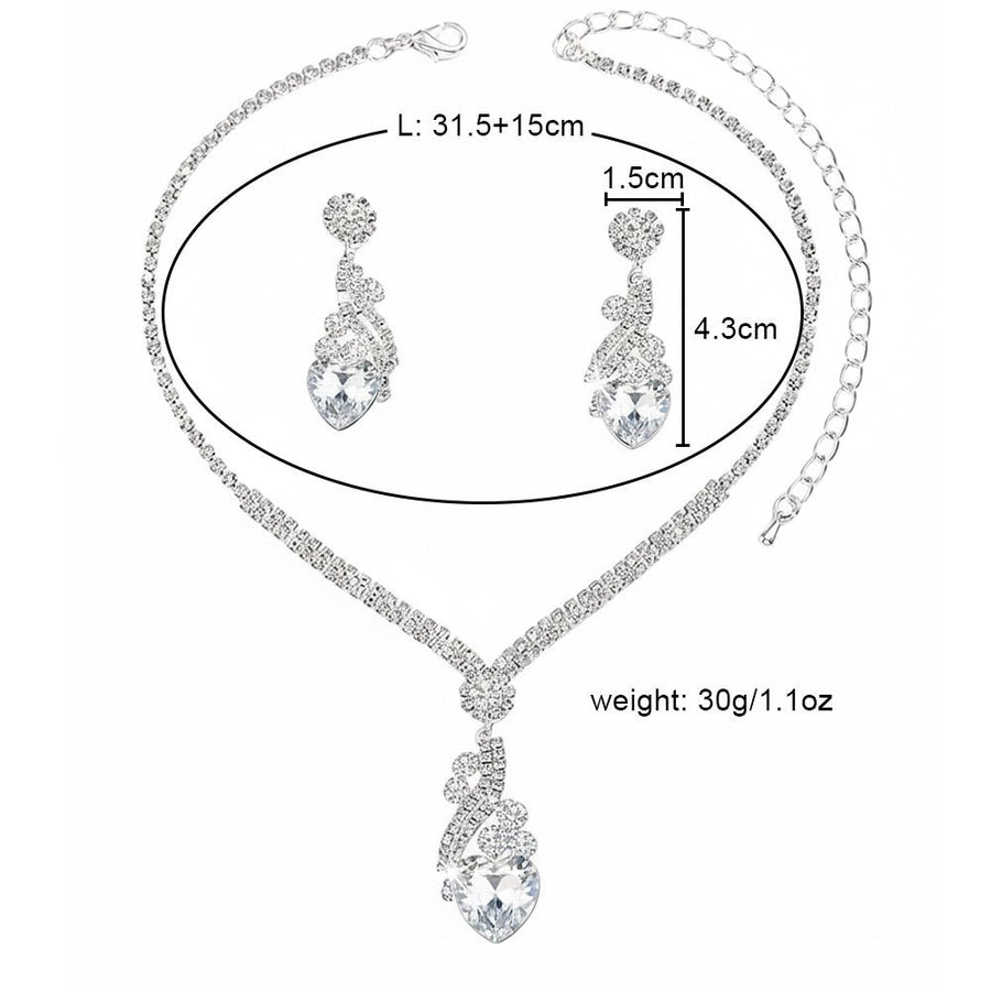 Bridal Rhinestone Heart Necklace and Earrings Set – Elegant Wedding Jewelry - Coolpeacock