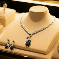 Bridal Rhinestone Heart Necklace and Earrings Set – Elegant Wedding Jewelry - Coolpeacock