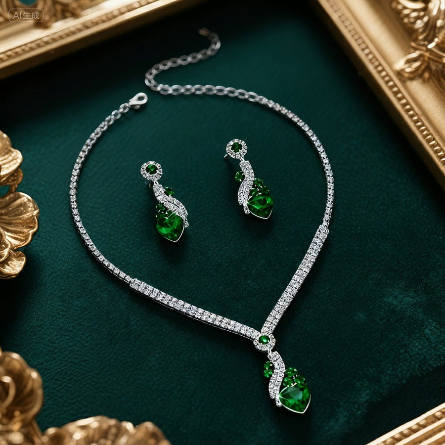 Bridal Rhinestone Heart Necklace and Earrings Set – Elegant Wedding Jewelry - Coolpeacock