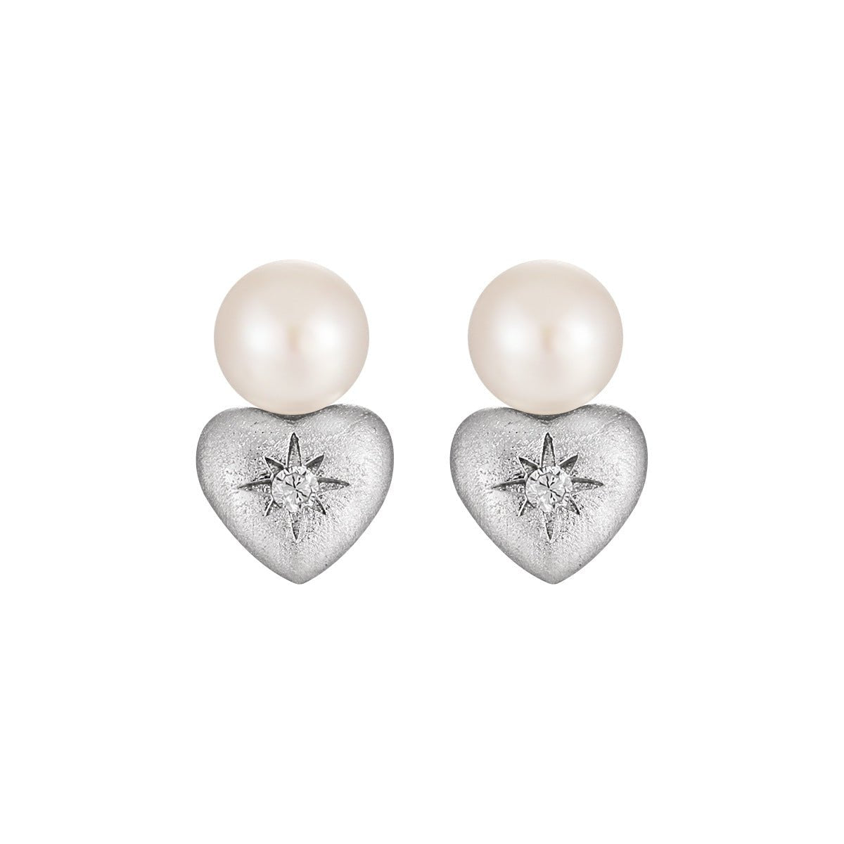Bridesmaid Shell Pearls Star Heart 925 Sterling Silver Stud Earrings - KIAHMILLA