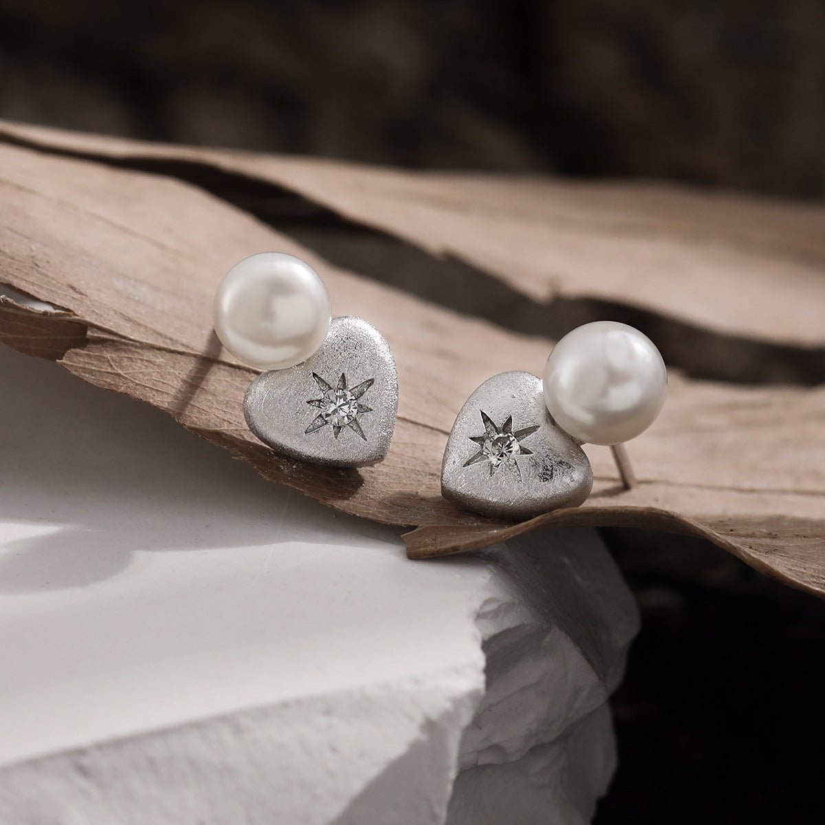 Bridesmaid Shell Pearls Star Heart 925 Sterling Silver Stud Earrings - KIAHMILLA