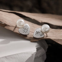 Bridesmaid Shell Pearls Star Heart 925 Sterling Silver Stud Earrings - KIAHMILLA