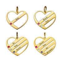 Engraved Heart Name Necklace Custom Family Birthstone Mom Necklace S925 Silver