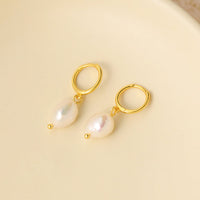 Casual Baroque Irregular Natural Pearl 925 Sterling Silver Dangling Earrings - KIAHMILLA