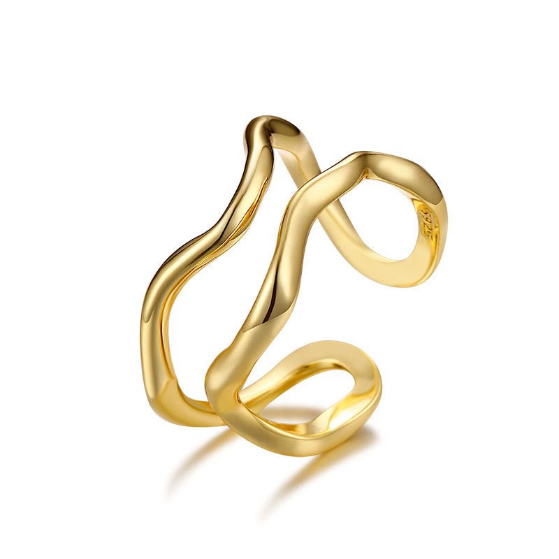 Casual Double Layers Irregular Wave Wide 925 Sterling Silver Adjustable Ring - KIAHMILLA