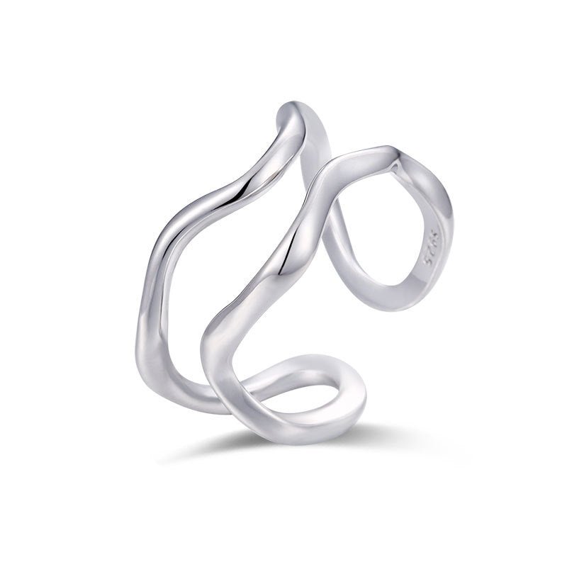 Casual Double Layers Irregular Wave Wide 925 Sterling Silver Adjustable Ring - KIAHMILLA