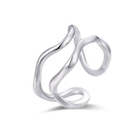 Casual Double Layers Irregular Wave Wide 925 Sterling Silver Adjustable Ring - KIAHMILLA
