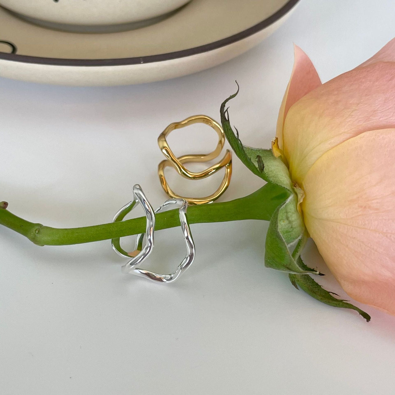 Casual Double Layers Irregular Wave Wide 925 Sterling Silver Adjustable Ring - KIAHMILLA