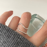 Casual Double Layers Irregular Wave Wide 925 Sterling Silver Adjustable Ring - KIAHMILLA