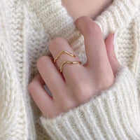 Casual Double Layers Irregular Wave Wide 925 Sterling Silver Adjustable Ring - KIAHMILLA