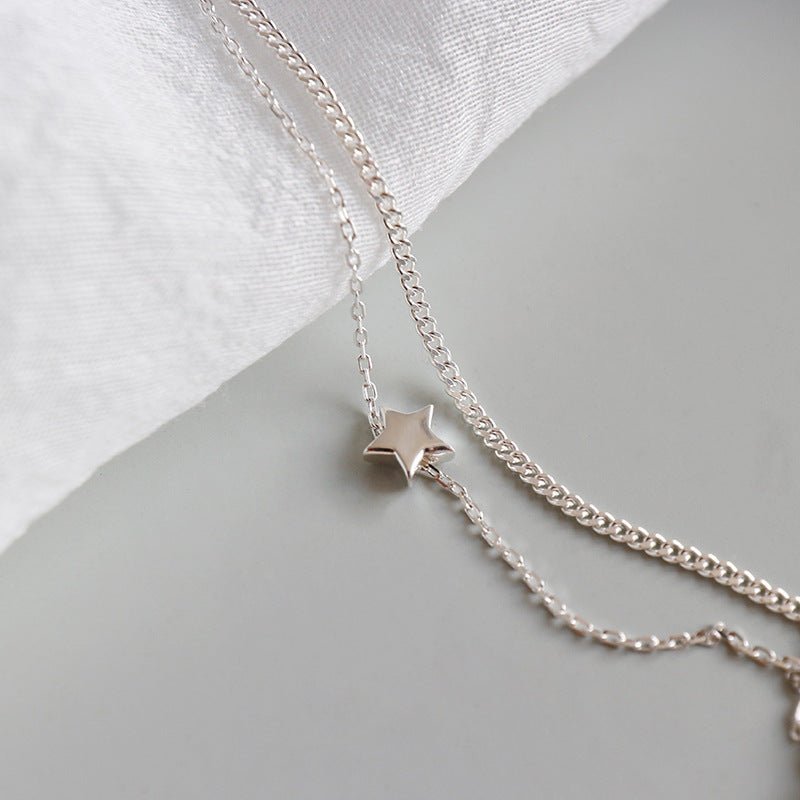 Casual Double Layers Rolo Chain Mini Star 925 Sterling Silver Anklet - KIAHMILLA